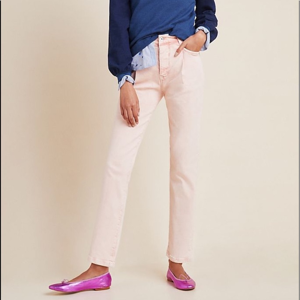 NEW $128 Anthropologie Pilcro High-Rise Acid Wash Straight Pink Jeans Size 28
